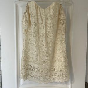 EUC - Cotton Candy White/Cream Lace Flutter Sleeve Sweetheart Dress (S)
